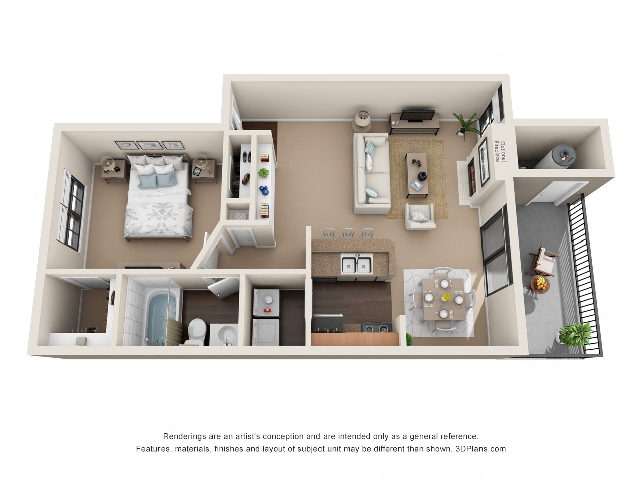 Floor plan for 1 bed, 1 bath, 825 sqft